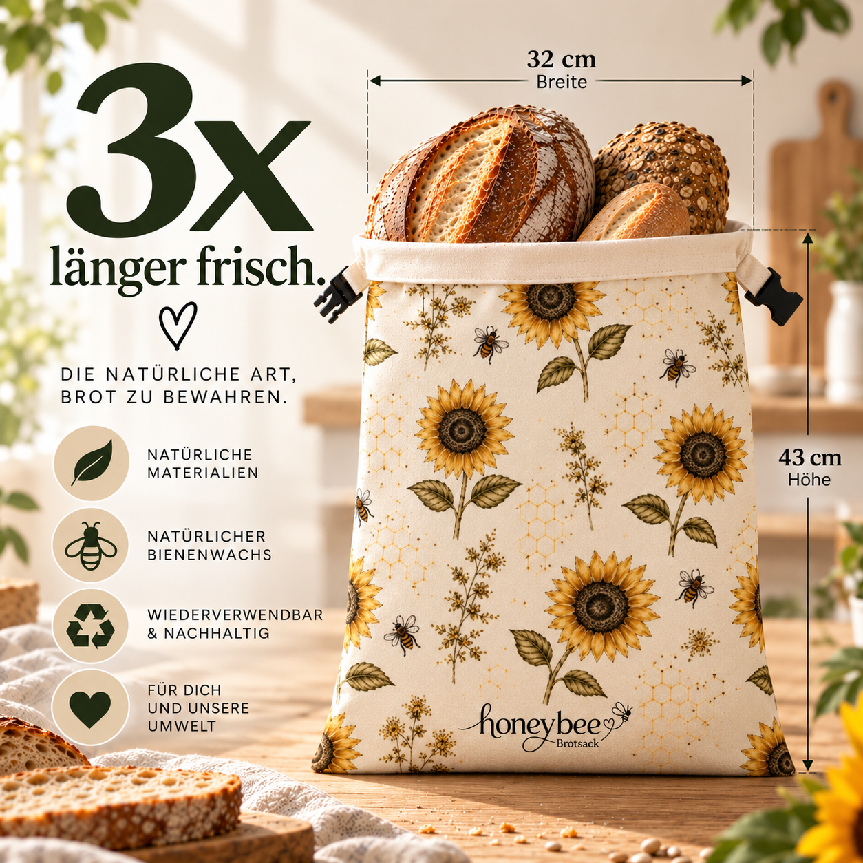 Honeybee Bienenwachs-Brotsack