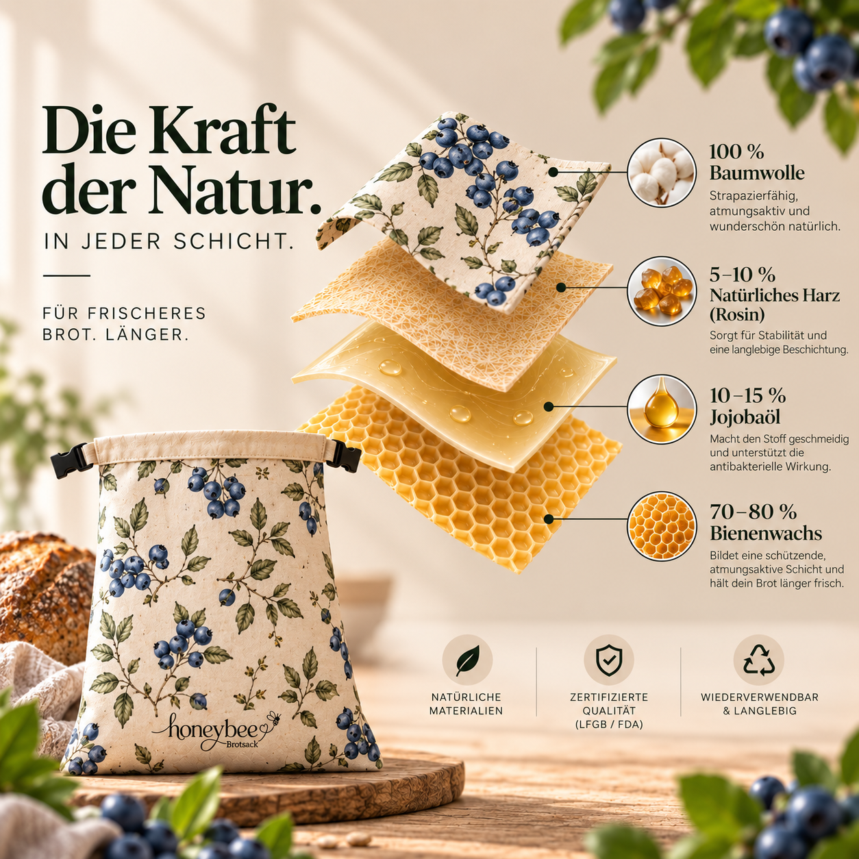 Honeybee Bienenwachs-Brotsack